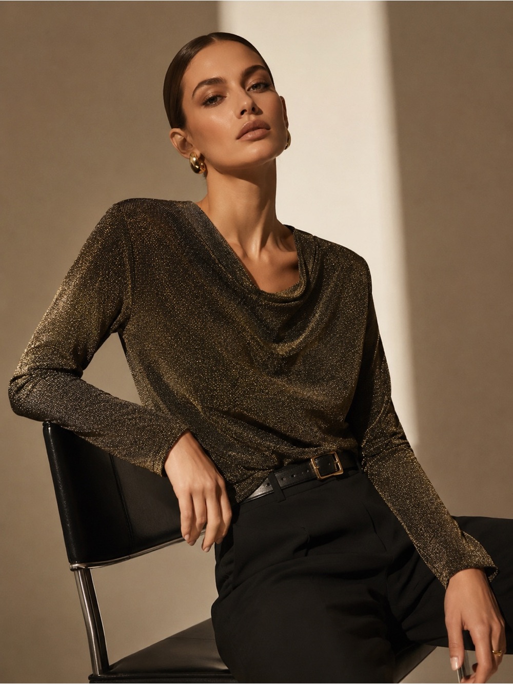 ✨ Premise Metallic Bronze Cowl Neck Long Sleeve Top – Size 1X NWT